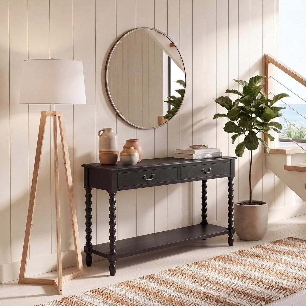 SAFAVIEH Athena 2-Drawer Wood Console Entryway Table, 35.5" Black CNS5702B