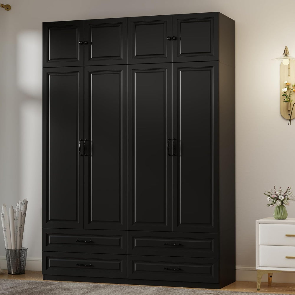 Black Armoires Wardrobe Closet with 4 Drawers and 4 Doors: 88" H