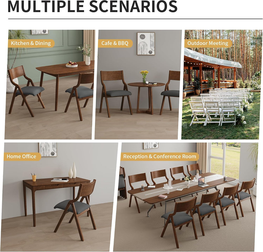 Ball & Cast Upholstered Folding Dining Chairs Set of 2, Foldable Wooden C...