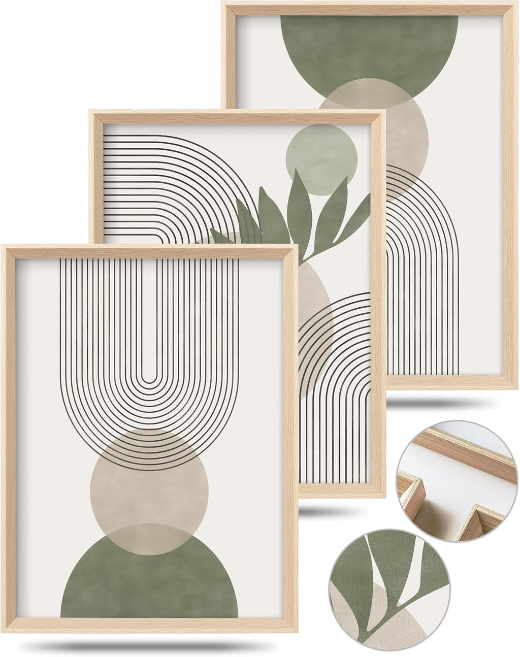 Boho Sage Green Framed Wall Art, Abstract Canvas Prints
