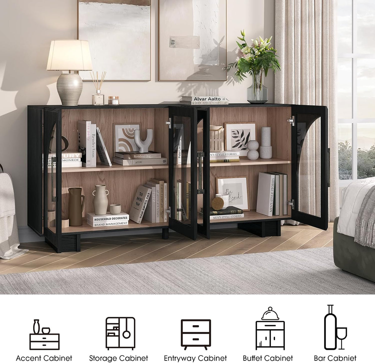 JOINICE 63” Sideboard Buffet Cabinet with Storage for Dining Room,Black