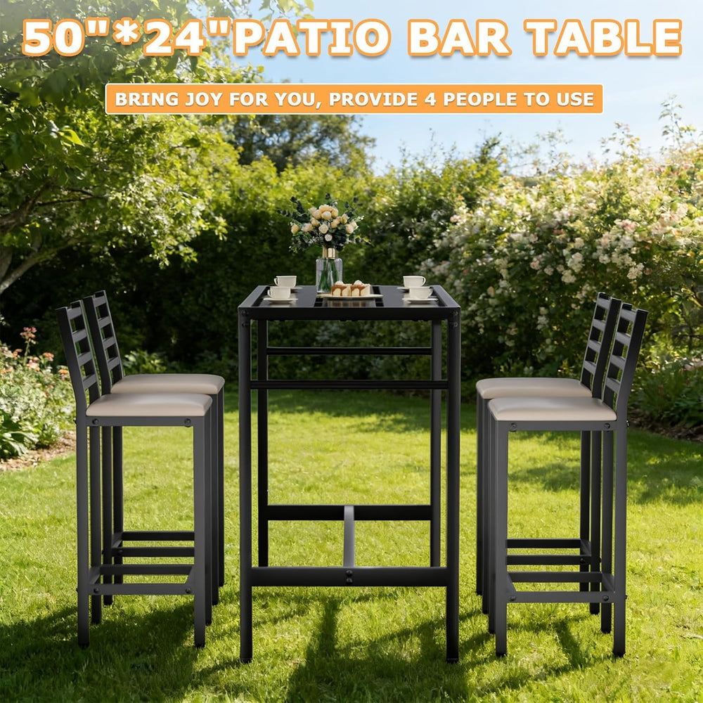5 Piece Outdoor Patio Bar Set, 54.7" Rectangular Counter Height High Top...