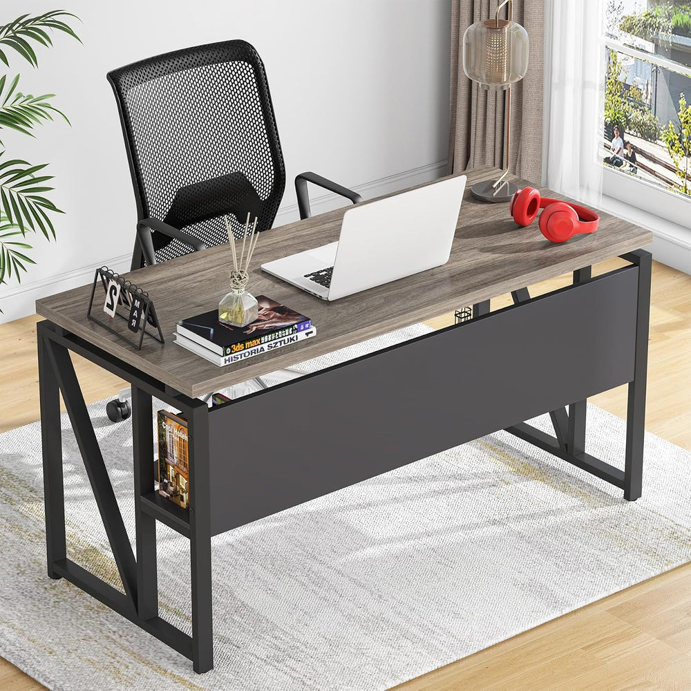 Tribesigns Grey Executive Desk with Cabinet, 55" L Shaped Computer Desk ...