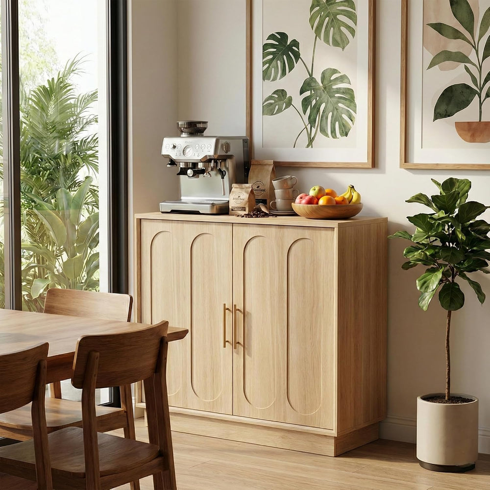 holzart 31.5" Modern 2 Door Storage Cabinet, Light Oak Sideboard Buffet ...