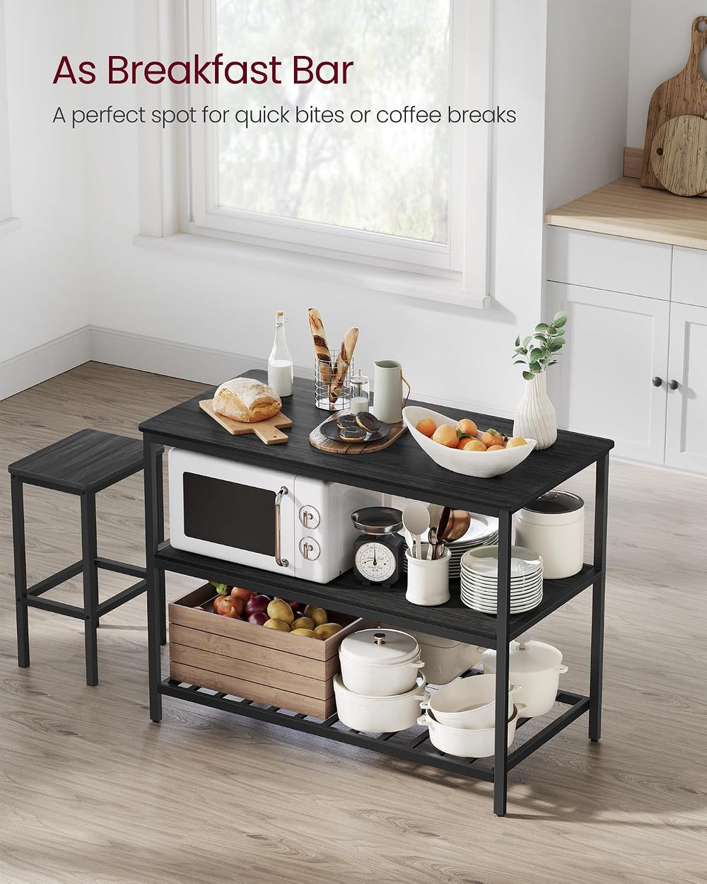 VASAGLE Kitchen Island with 3 Shelves, Storage Cabinet, Steel Structure