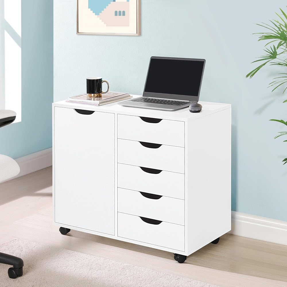 Naomi Home Amy 5-Drawer Rolling Storage Cabinet with Shelves - White