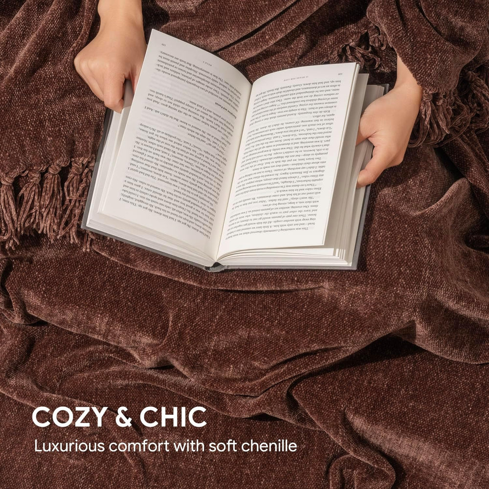 RECYCO Chenille Throw Blanket for Couch, 50"x60", Brown