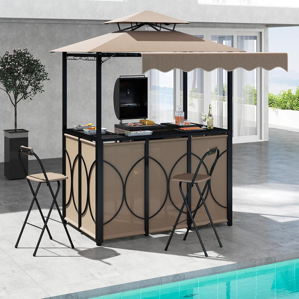 Tangkula 3 Piece Patio Bar Set with 2 Foldable Bar Stools