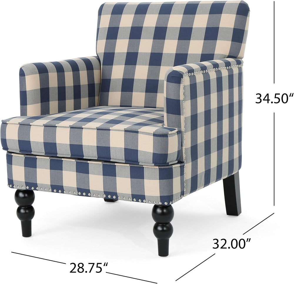 Christopher Knight Home Evete Tufted Fabric Club Chair, Blue Checkerboard, Da...