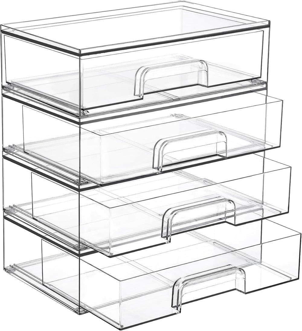 Vtopmart Clear Stackable Storage Drawers, 4 Pack Wide Plastic Organizers