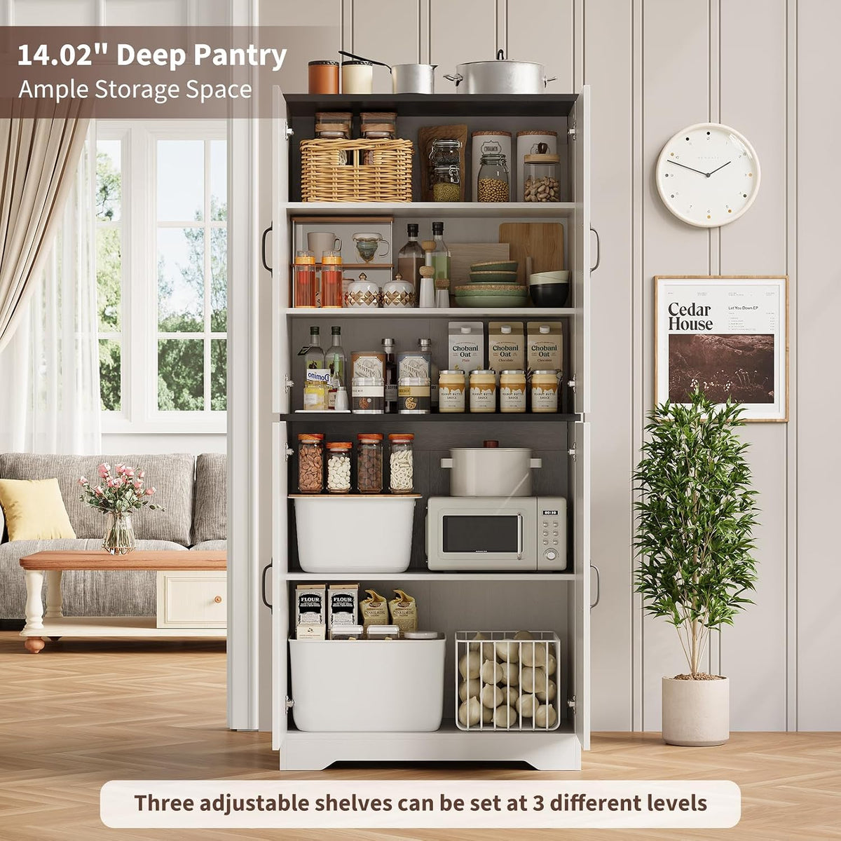 IDEALHOUSE 70" Kitchen Pantry Storage Cabinet with 3 Adjustable Shelves