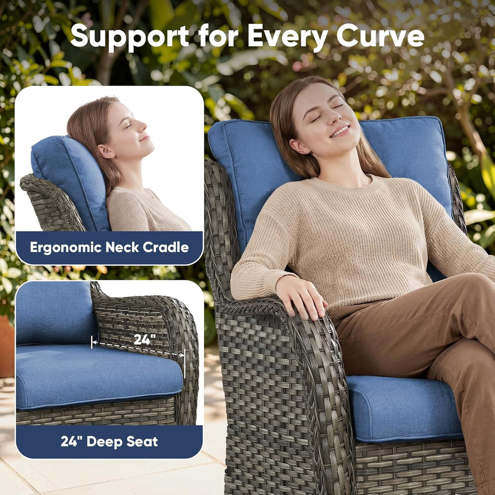 Belord Outdoor Swivel Chairs Set of 2,Patio Wicker Rocker Chairs with Ottoman...