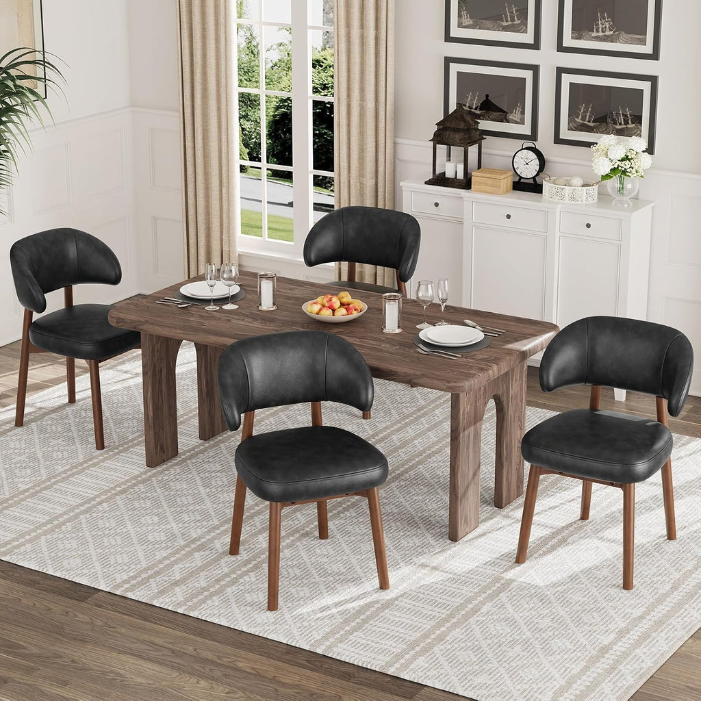 MALOL Wooden Dining Chairs Set of 2, Modern Upholstered Dining Room Kitchen Side Chairs with Curved Open Back for Living Room/Restaurant/Cafe, Black