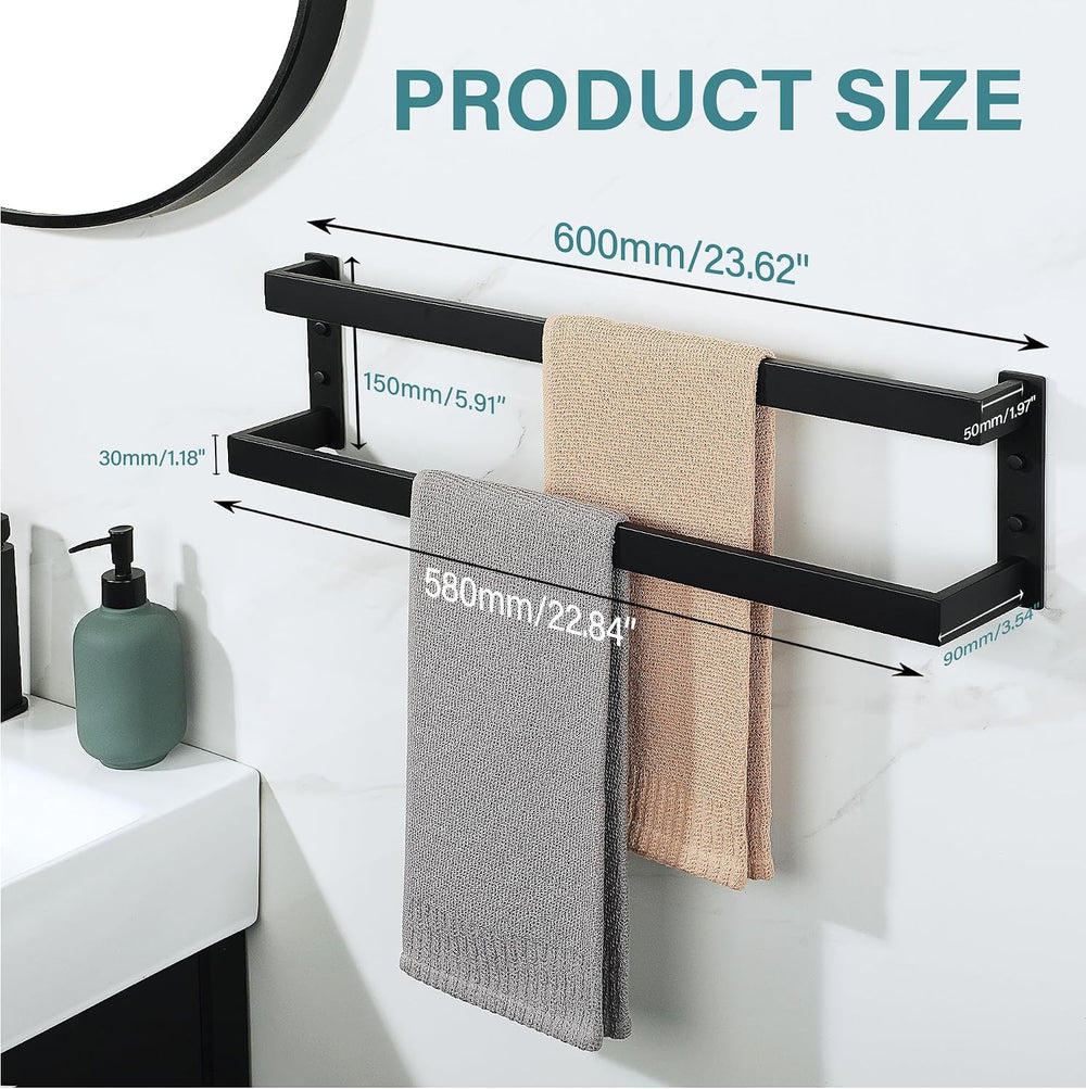 Alise Double Towel Bar, 24" Double Towel Racks for Bathroom, Matte Black