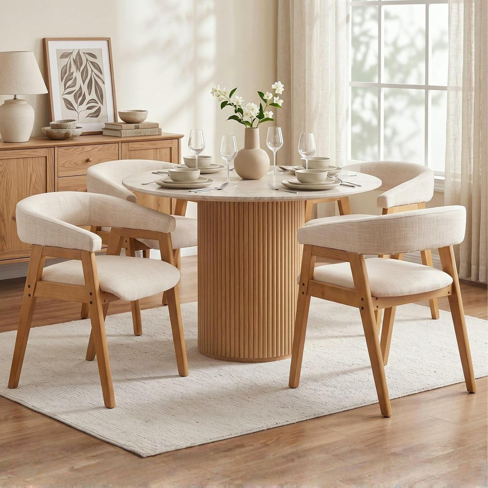 CIMOTA Modern Barrel Dining Chairs with Arms Set of 4, Upholstered Fabric Kit...