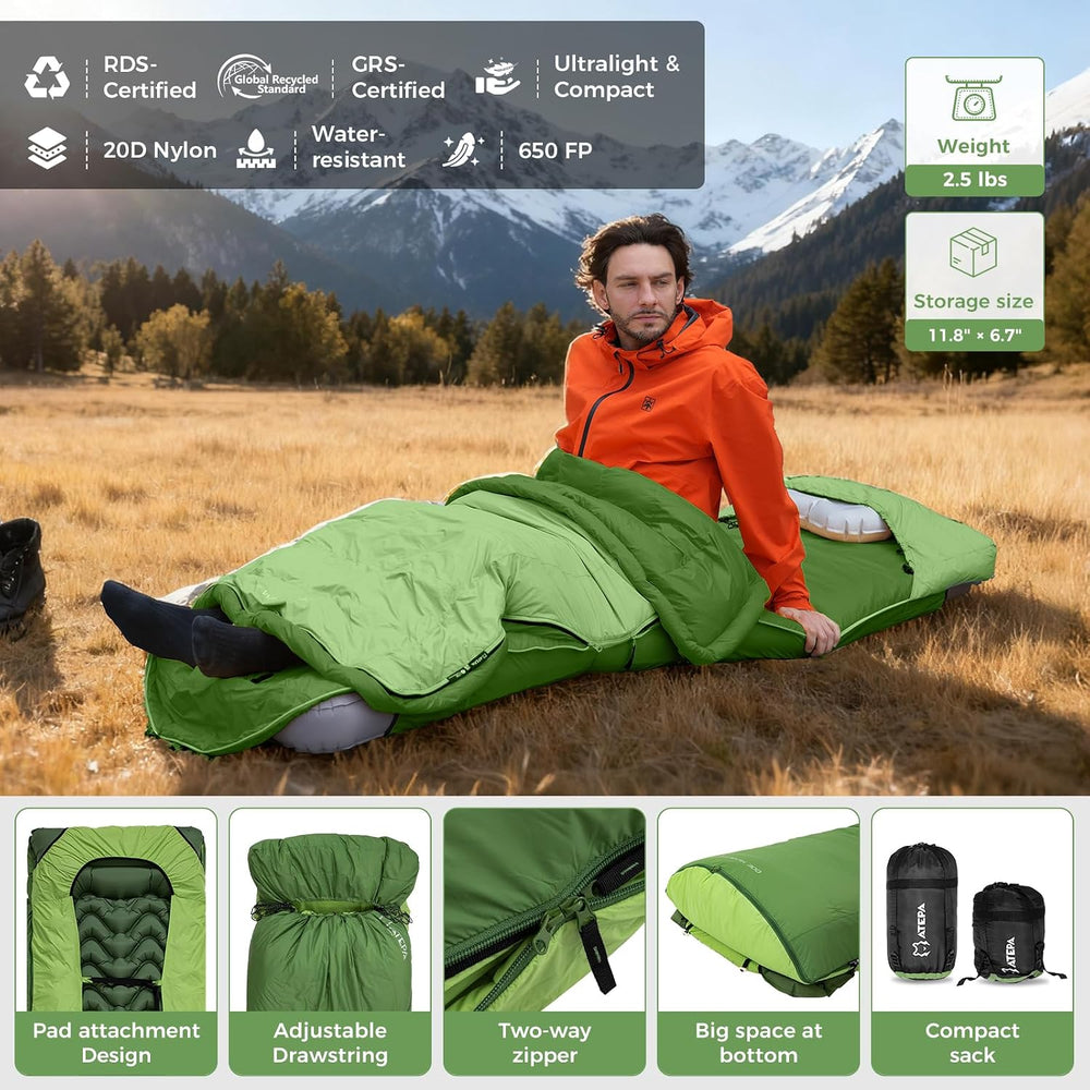ATEPA Down Sleeping Bag, 650FP / 700FP Recycled, 3-Season