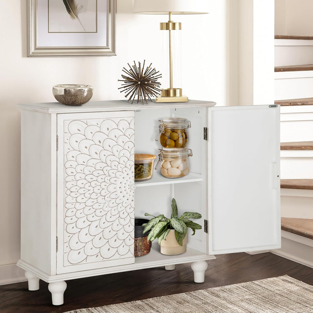 MAISON ARTS Accent Cabinet with Doors, Carved Wood Decorative Cabinet