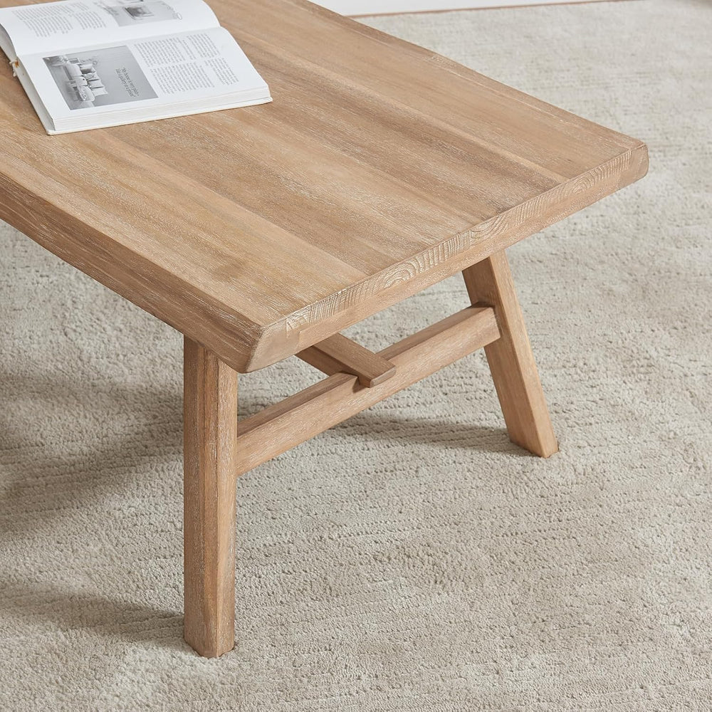 Wnutrees Farmhouse Solid Wood Coffee Table, 43" Rustic Rectangular