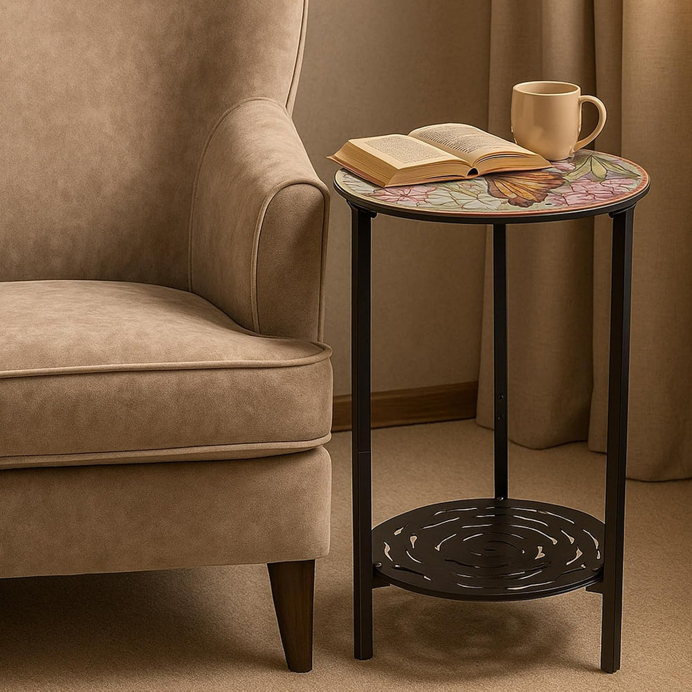 2 Packs Two-Tier Metal Round Side Table Set of Two Black Accent Coffee Tables...