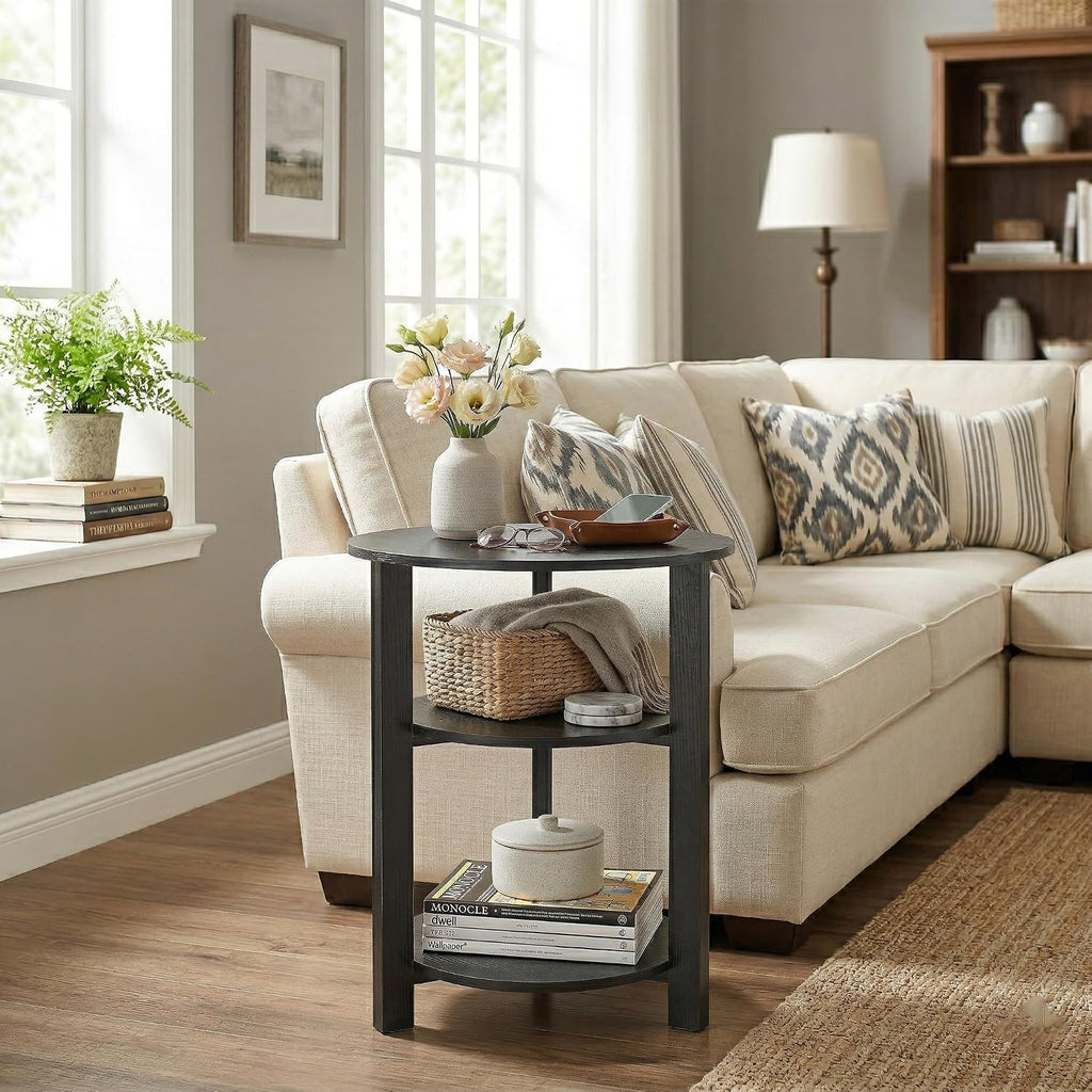 Farmhouse 3-Tier Round Side Table,Modern Couch Accent Table