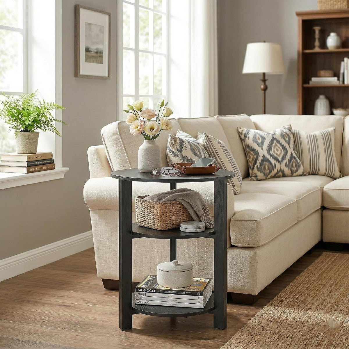 Farmhouse 3-Tier Round Side Table,Modern Couch Accent Table
