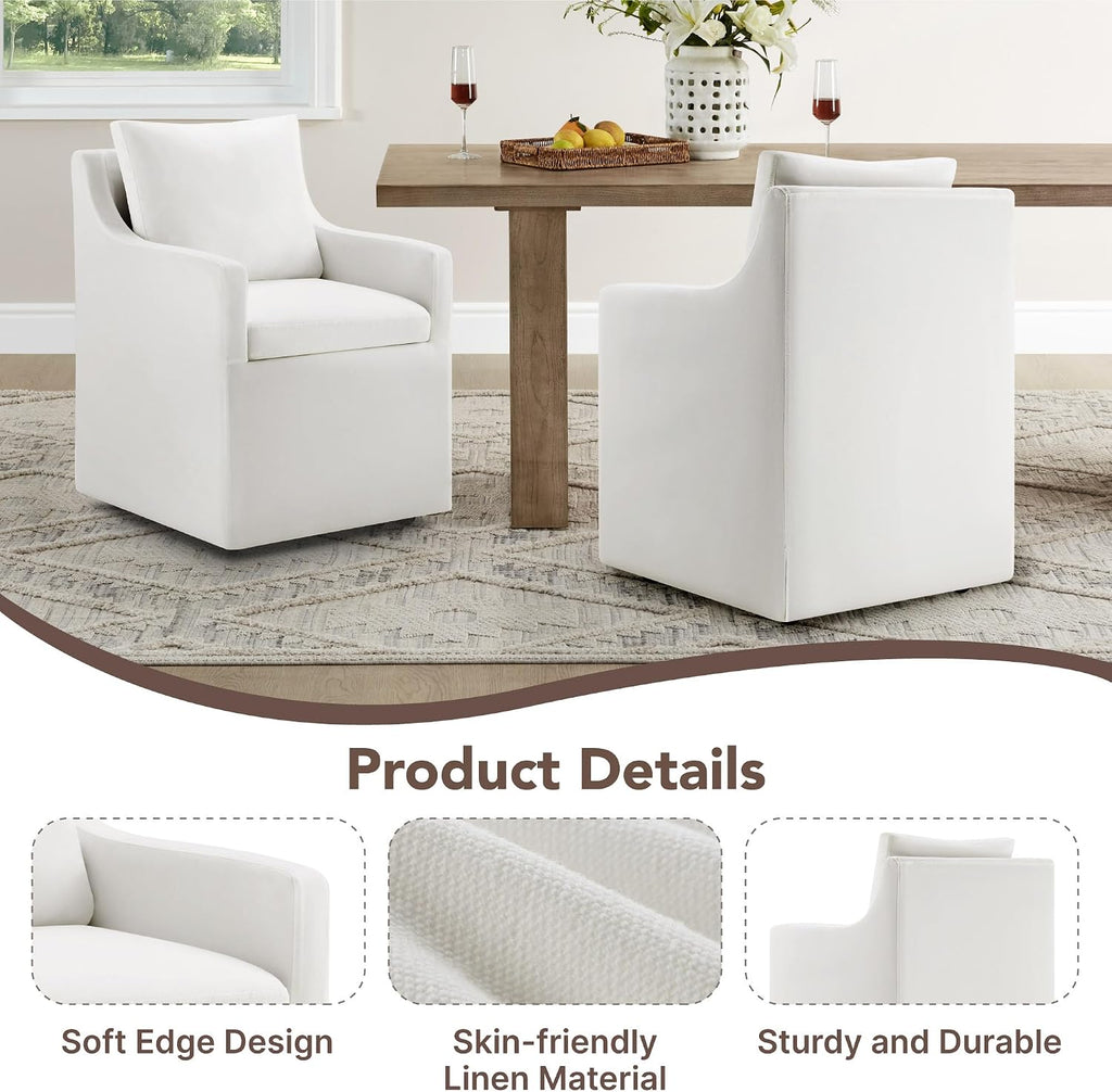 KISLOT Upholstered Dining Chairs Set of 2 with Washable Cover, White