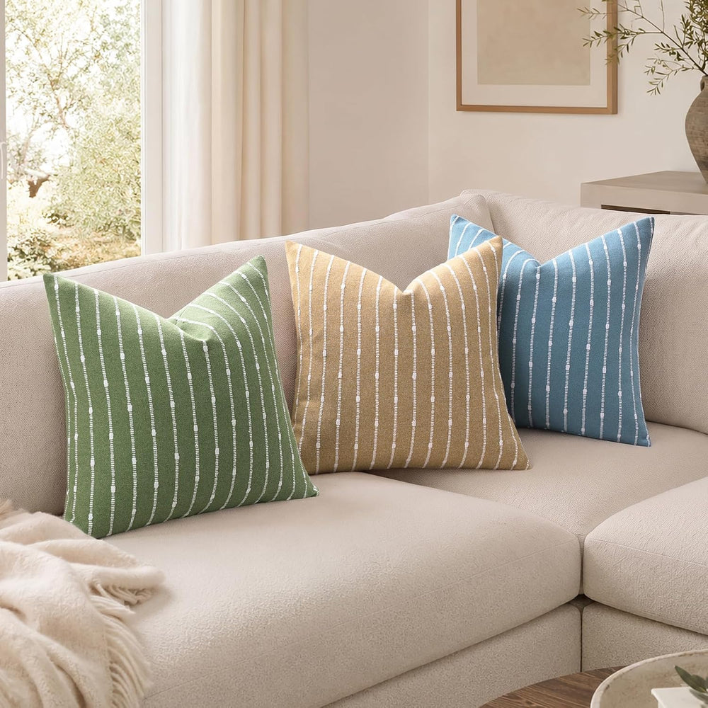 decorUhome Striped Decorative Throw Pillow Covers 22x22 Set of 2, Green