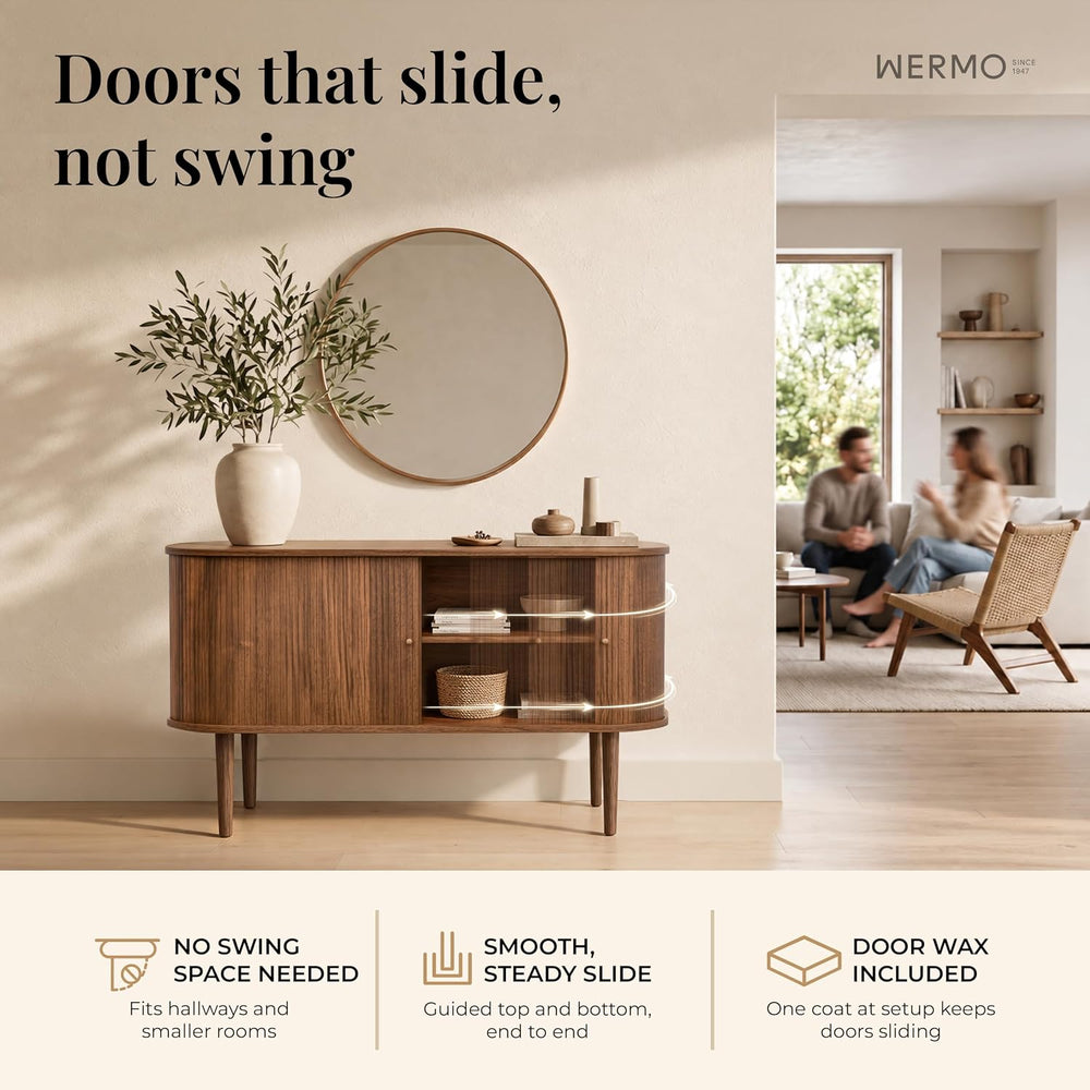 WERMO 55'' Fluted Sideboard Buffet Cabinet with Sliding Doors and Adj...