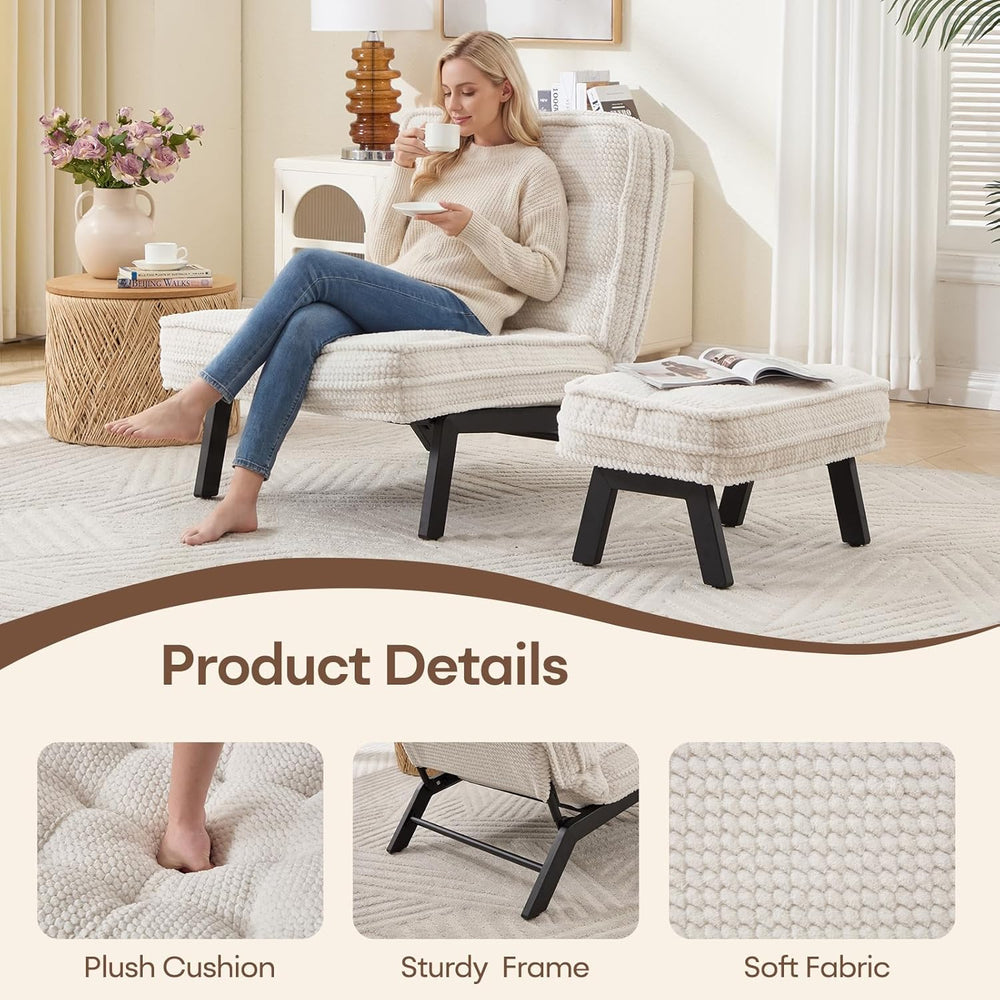 ANJ 3-Position Adjustable Accent Floor Chair with Ottoman, Ergonomic Stable L...