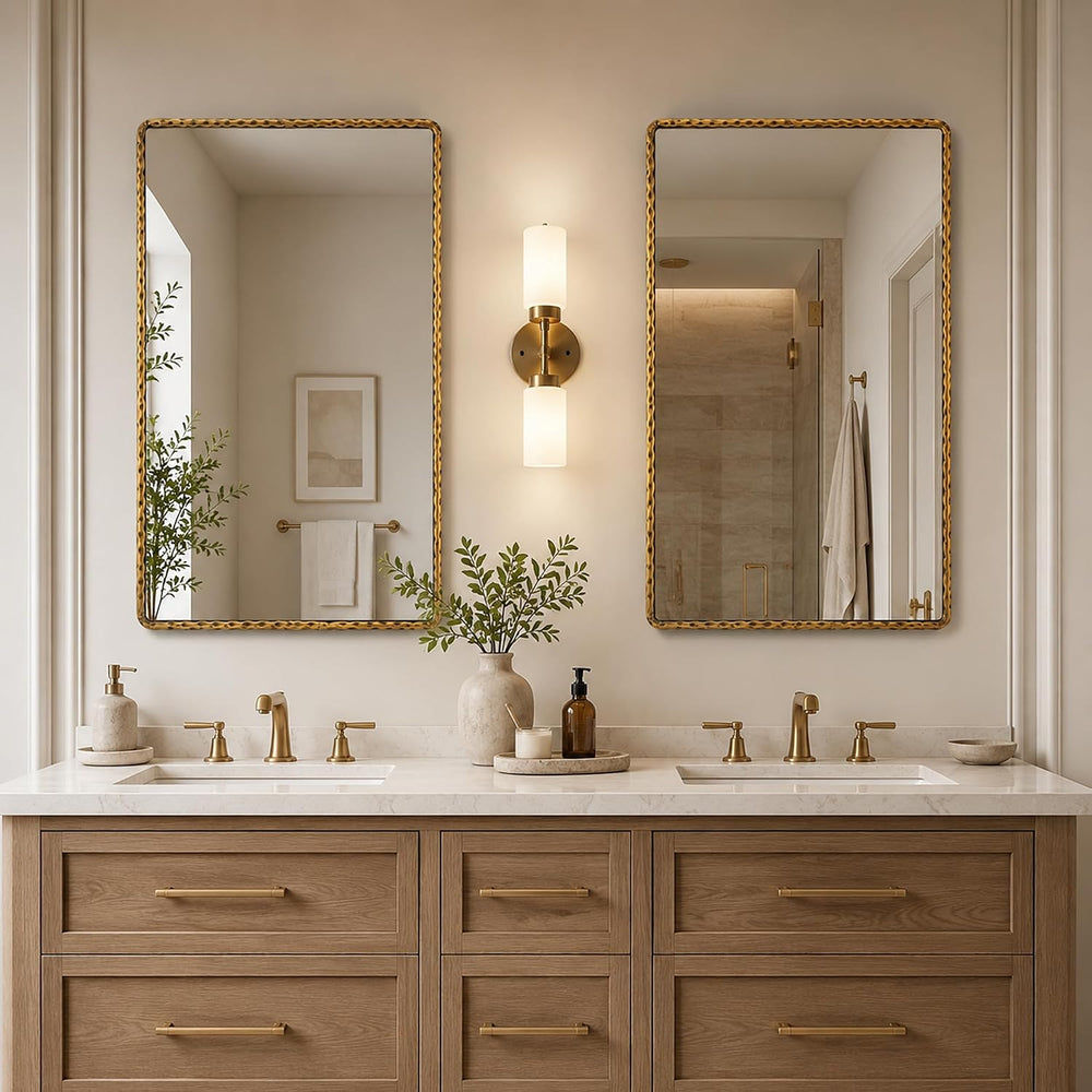 24"x36" Hammered Antique Gold Bathroom Mirror, Rounded Rectangle