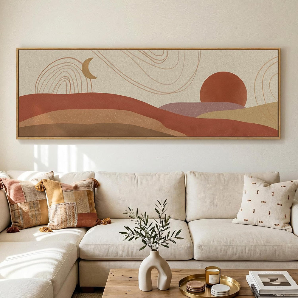 Large Framed Long Narrow Horizontal Boho Wall Art for Living Room, 20x60 In