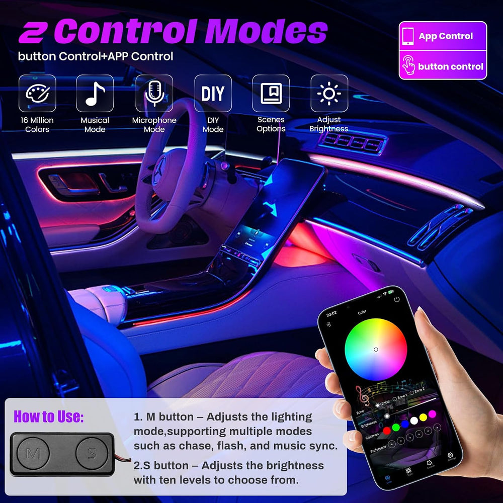 KENANEK Ambient Lighting Car Interior LED Strip Lights 22-in-1, 175” Acrylic ...