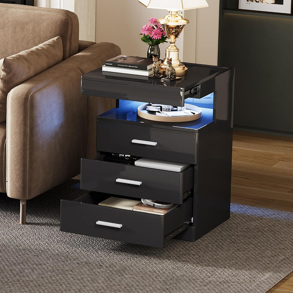 Treocho Led Nightstand with Hidden Space & Charging Station