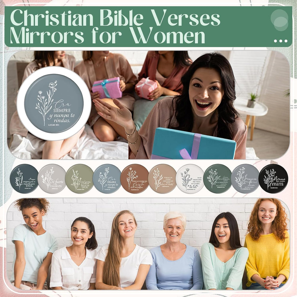GlikCeil 80 Pcs Christian Compact Mirror Bulk for Women,Spanish Bible