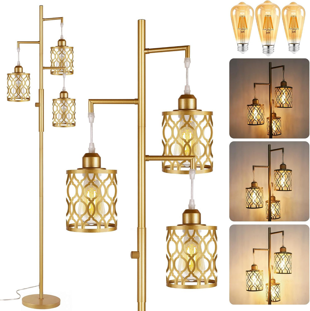 ROTTOGOON 68" Gold Floor Lamp, Dimmable Industrial Floor Lamps for Livin...