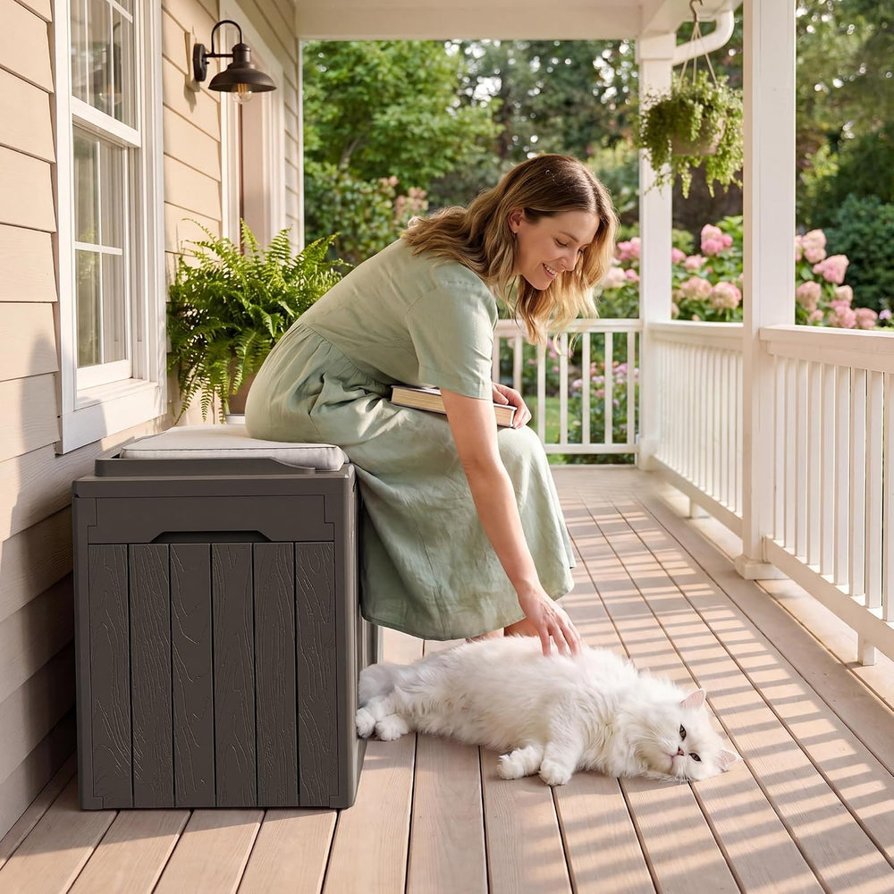 JUMMICO 31 Gallon Resin Deck Box Waterproof Outdoor Storage Boxes