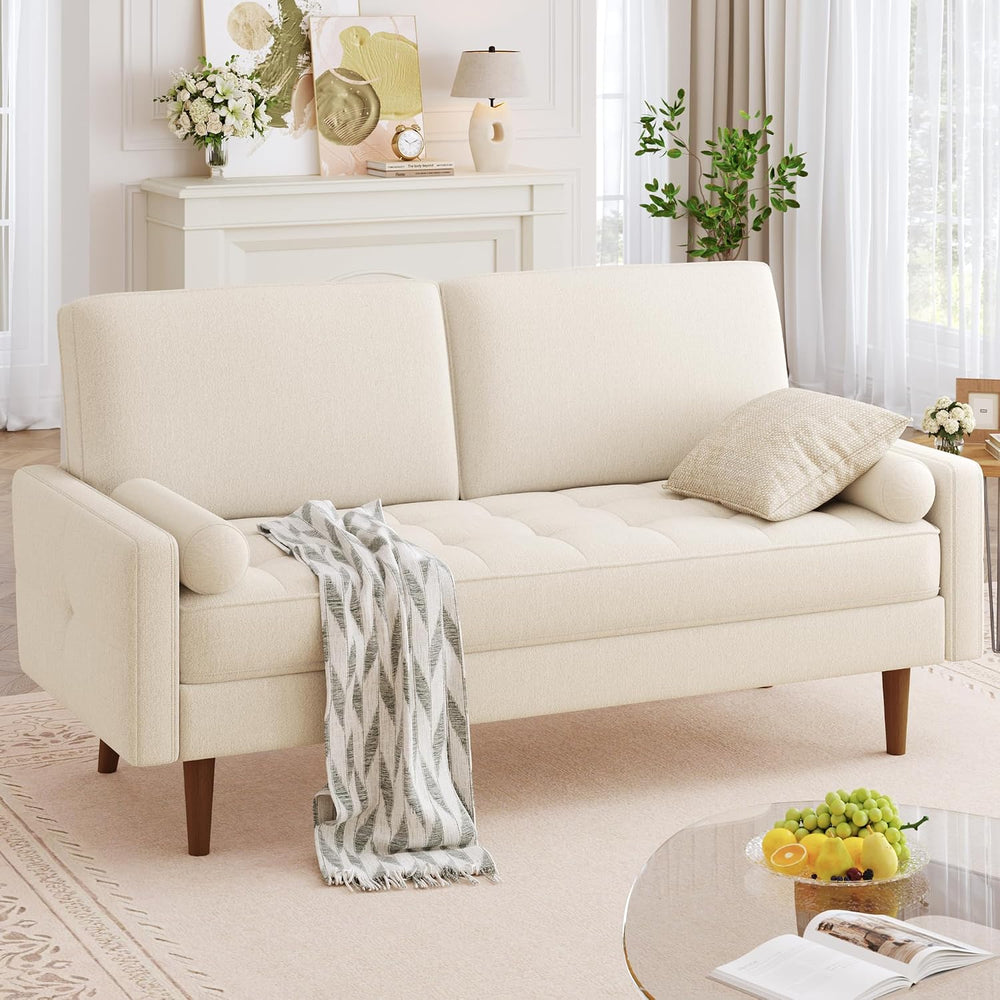 HIFIT 57" Loveseat Sofa Couch, Modern Chenille Couch for Living Room, Beige