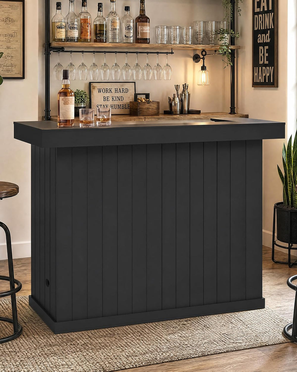 Otterease 63" Home Bar Cabinet with Mini Fridge Space, U-Shaped Bar Cabinet