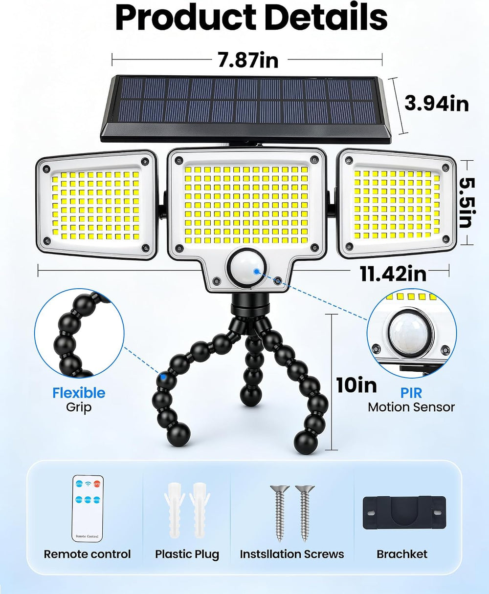 Solar Flood Lights with Motion Sensor,3000LM Octopus Tripod USB-C Remote