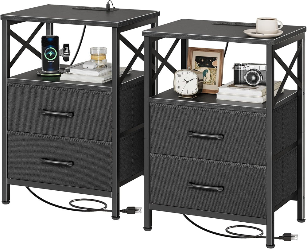 Huuger Night Stand with Charger Station, USB-C Port, End Table