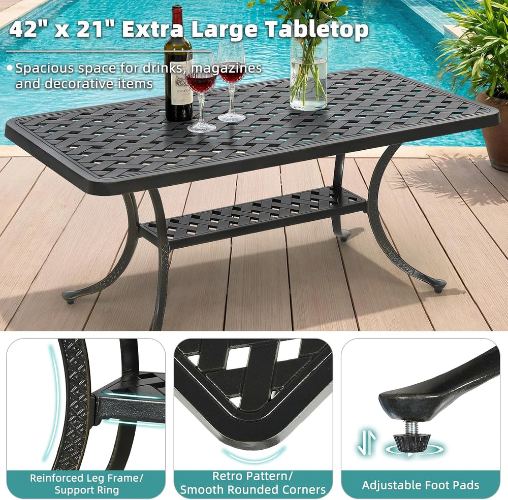 MEETWARM Outdoor Cast Aluminum Coffee Table, 42" Rectangle Patio Coffee ...