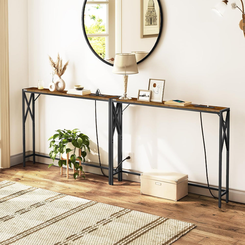 MAHANCRIS 78.7" Narrow Console Sofa Table with Charging Station, 2 Pack