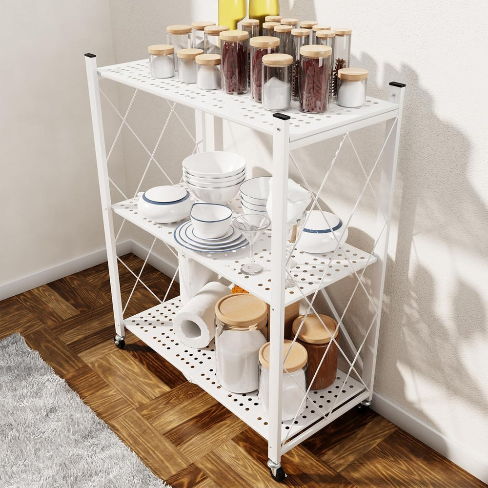 3 Tier Foldable Storage Shelf with Wheels Heavy Duty Garage Shelving