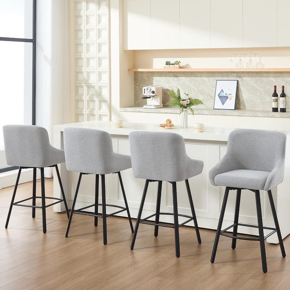 Swivel Bar Stools Set of 4, 26" Counter Height Barstools Light Grey