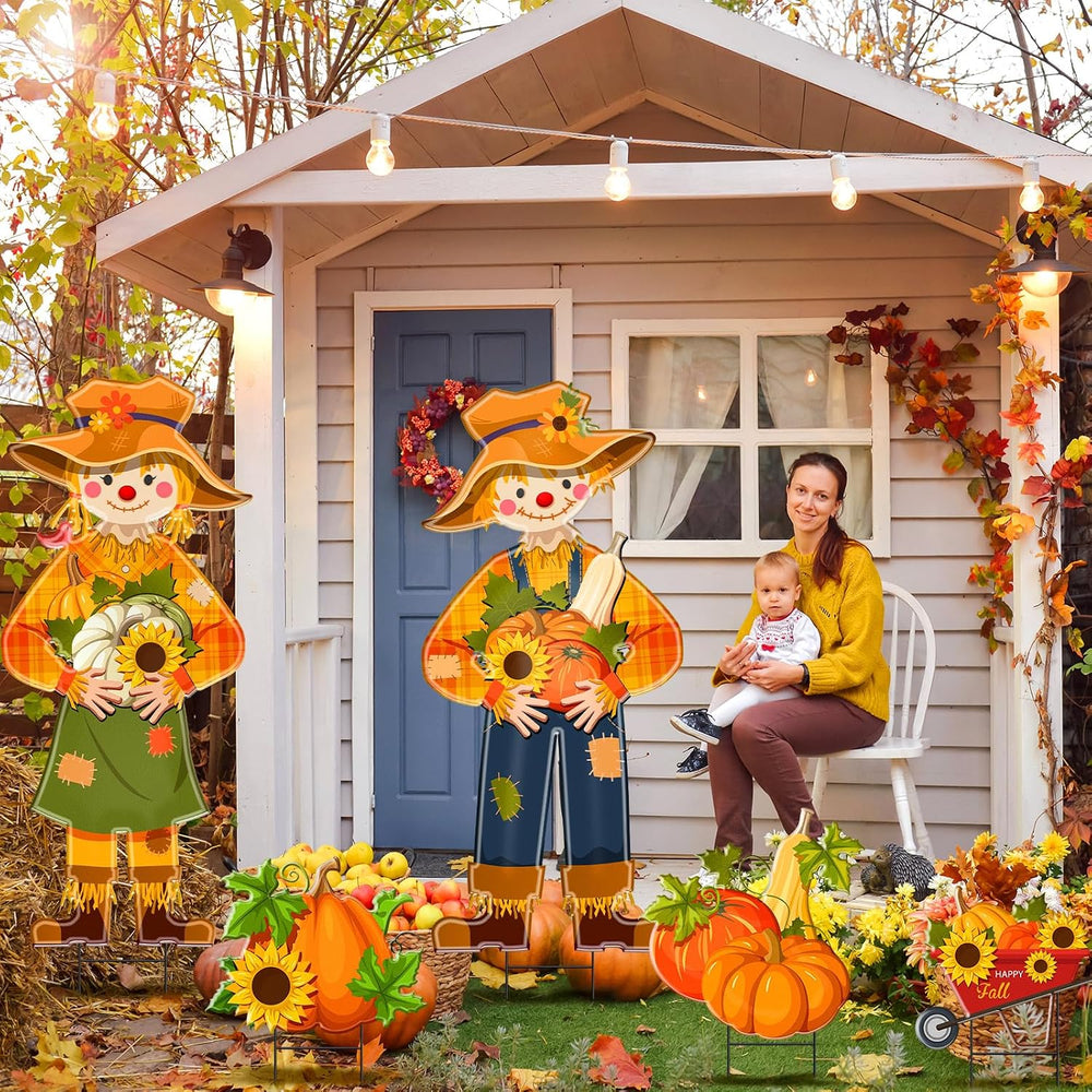 5 Pcs Metal Thanksgiving Outdoor Decor, Fall Scarecrow Yard Stake