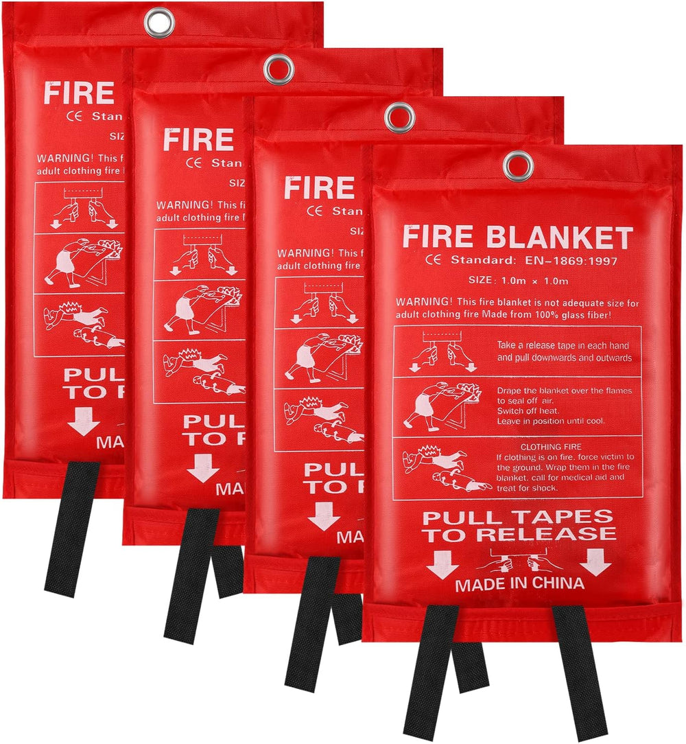 Emergency Fire Blanket for Home and Kitchen - 4 Pack 3.3ft x 3.3ft Fiberglass...