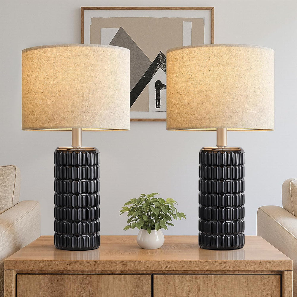 Seealle 23" Modern Ceramic Table Lamps Set of 2, Lamps for Bedroom, Black
