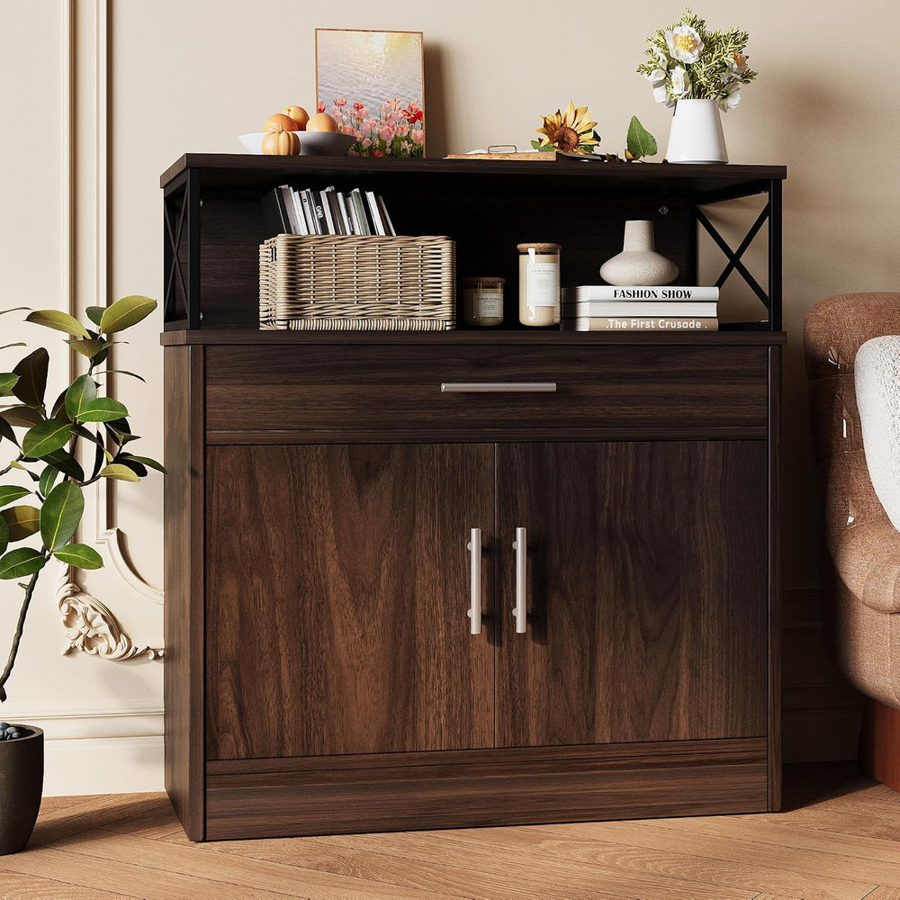 Vongrasig Coffee Bar Cabinet, Farmhouse Kitchen Storage Cabinet with Adjustab...