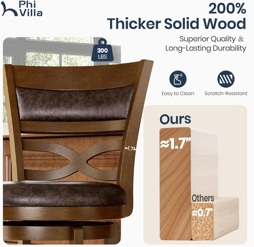 PHI VILLA 30 Inch Bar Height Stools Set of 6, Swivel Barstools with Back