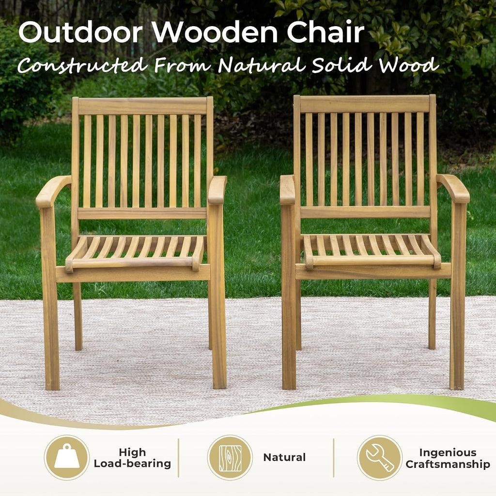 mixpatio acacia wood patio dining set for 8 showing dimensions